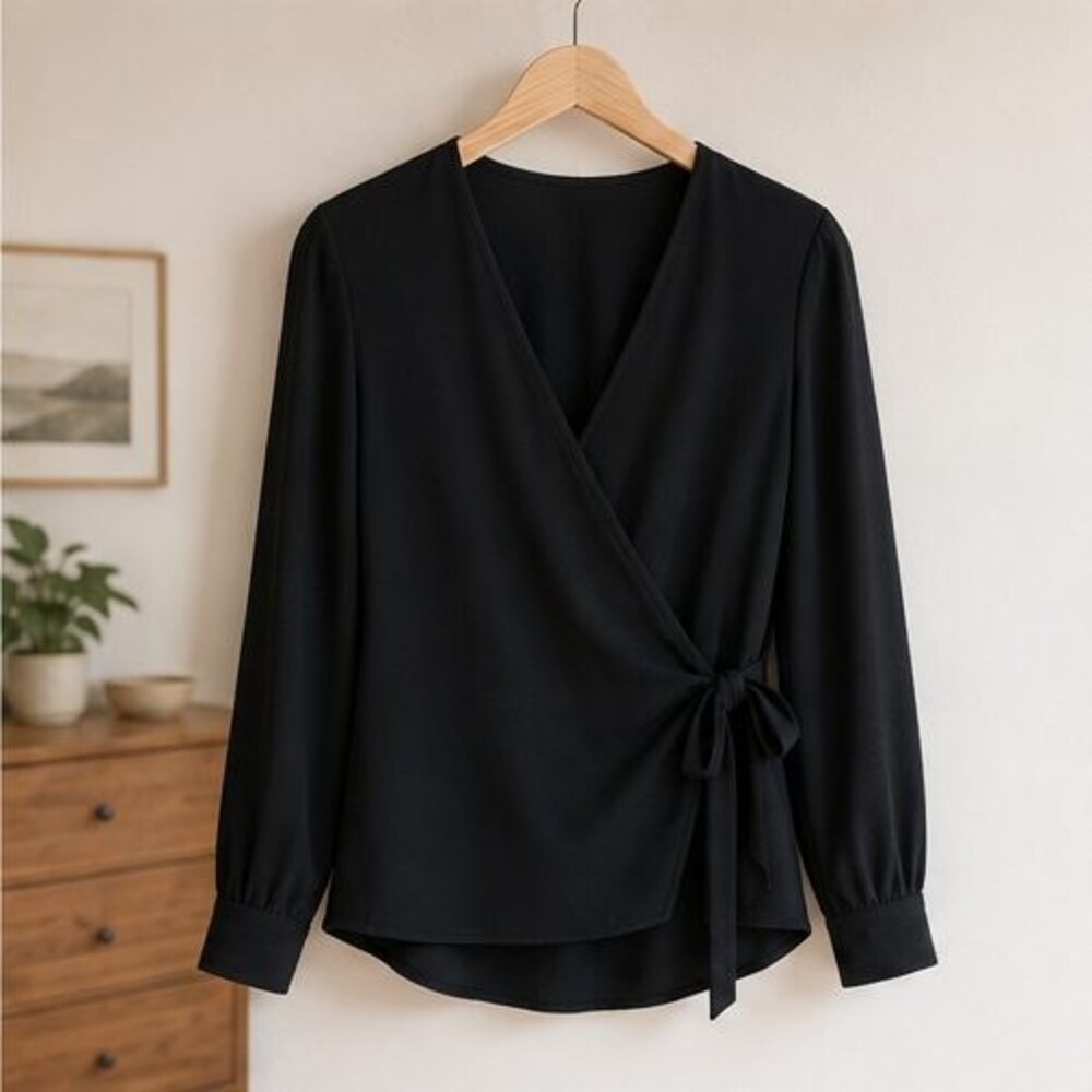 Black Wrap Front Blouse